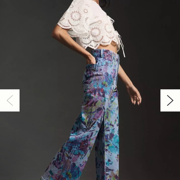 Maeve Anthropologie ‘The Colette’ Multicolor Floral Wide-Leg Crop Jeans Size 33 - Picture 2 of 11